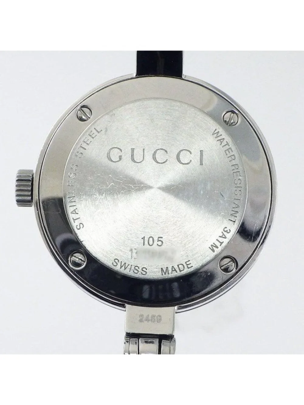 Gucci Watch Bangle Round 105 Sunray Silver Dial SS Quartz Analog